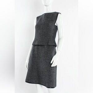 CHANEL Vintage 2000 (00A) Classic Woven Grey Two-Piece Top/Skirt Set, Size 38